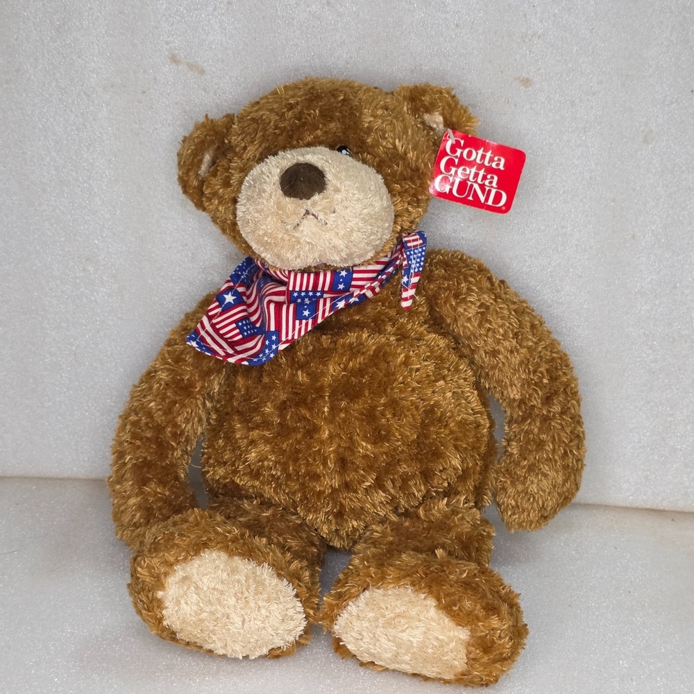 Gund Brown Bear FREEDOM USA Flag Bandana Plush 15" Patriotic #15095 New
